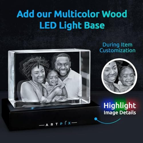 ArtPix 3D Crystal Photo, Personalized Gifts for Women, Wife, Her, Him, Men, Husband, Grandma, Great Customized Gift With Your Own Photo, Custom Glass 3D Laser Etched Picture Wedding