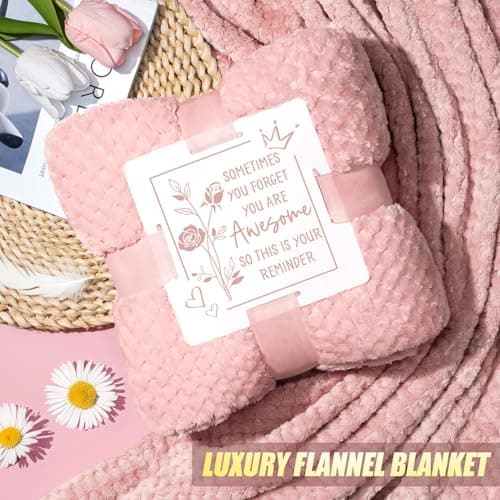 Birthday Gifts for Women Self Care Gifts Get Well Soon Gifts, Rose Relaxing Spa Gifts Basket Care Package w/ Luxury Flannel Blanket 40 oz Tumbler, Mothers Day Gifts for Mom Her Wife Girlfriend Sister