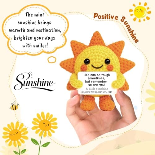 Mini Positive Crochet Sunshine Flowers Emotional Cheer Up Support Gift for Women Friends Coworkers Inspirational Stress Relief Gift Mental Health Positive Present for Birthday Christmas White Elephant