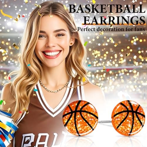 Basketball Earrings for Women Sparkly Basketball Earrings Round Stud Earrings Sport Lover Holiday Party Jewelry for Women