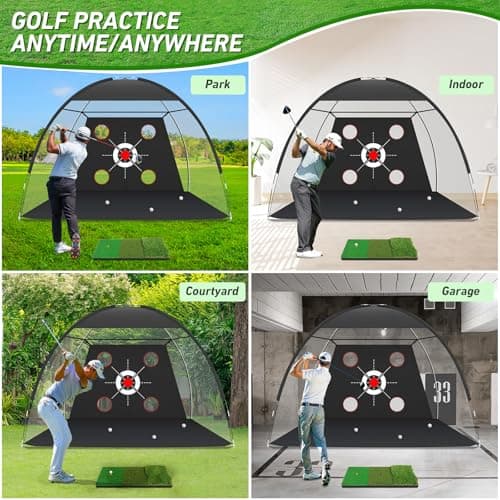 Zensouds Golf Net, 10x7FT with Golf Practice Mat, Hitting Aid Nets for Backyard Driving Chipping Training Swing with Target Outdoor or Indoor– Gifts for Men/Dad/Him