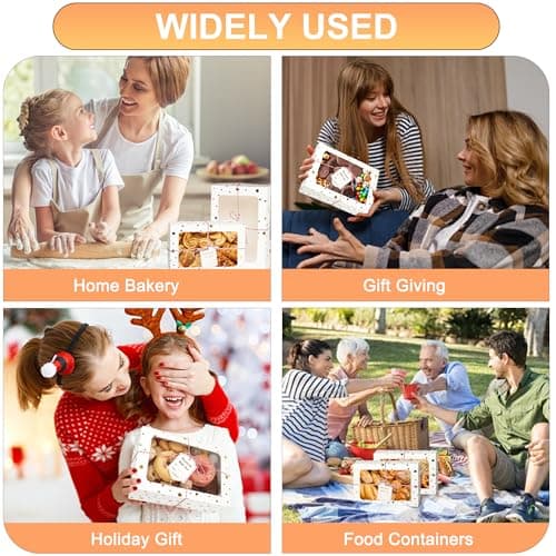 Zzrywuty 24 PCS Christmas Cookie Boxes for Gift Giving Golden Star White Bakery Boxes with Window,Christmas Treat Boxes for Pastry Dessert Cupcakes Mini Cake Pie Candy Donut,Baking Goods Packing Box