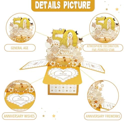 Asmallgf Happy 50th Anniversary Pop Up Card, Comfort Fifty Year Golden Wedding Anniversary Cards for Couple, Perfect Anniv Card for Couple Husband Wife