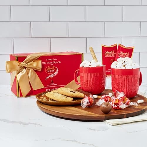 Hot Cocoa Gift Set, Made with Lindt Gourmet Hot Chocolate Mix, Includes 2 Hot Cocoa Mixes, 2 Hot Cocoa Mugs, Marshmallows and Lindt Chocolate Truffles
