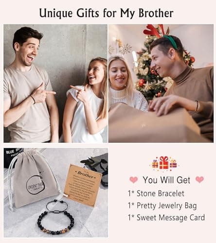 UNGENT THEM Mens Natural Stone Adjustable Bracelet for Men, Anniversary Birthday Christmas Graduation Gift for Him, Son, Brother, Husband, Boyfriend...