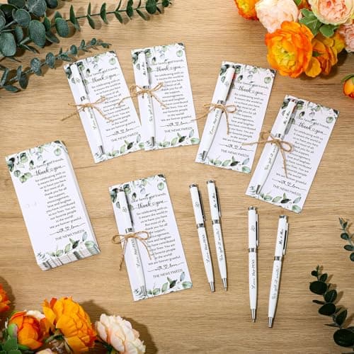 50 Sets Wedding Favors for Guests Bulk Retractable Ballpoint Pen Thank You Cards with Hemp Rope Bridal Shower Gift for Guest Wedding Souvenirs Newlyweds Party Supplies