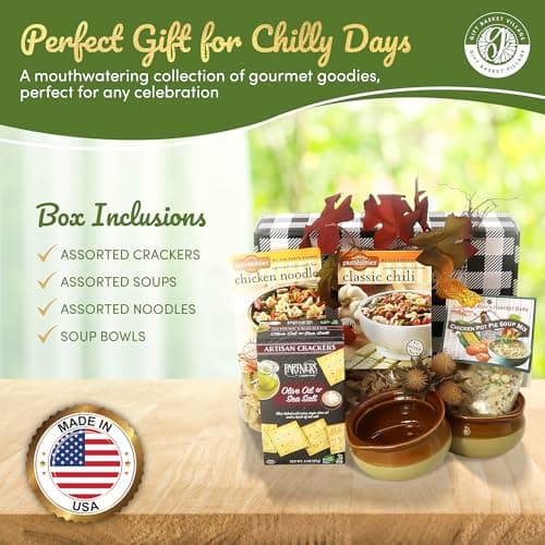 Gift Basket Village Soup Gift Basket – Dried Soup Mixes Variety, Instant Soup Packets, Crackers & Bowls, Soup Gift Baskets for Adults, Comfort Food Box for Cold & Warm Season - Medium