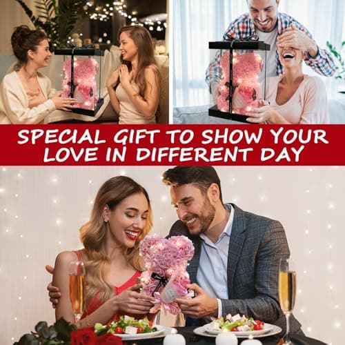 Romantic Valentines Day Gift for Her Rose Artificial Flower Rose Teddy Bear for Wife, Girlfriend Mother Daugther Women. Blind Box for Christmas Birthday Wedding Anniversary (Pink Bear)
