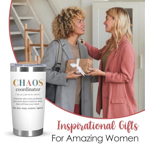 TEEZWONDER Christmas Thank You Gifts For Women - Chaos Coordinator Insulated Coffee Tumbler with Lid 20 oz - Teacher Retirement Appreciation Birthday Gifts for Women Friends Coworkers Boss Employee