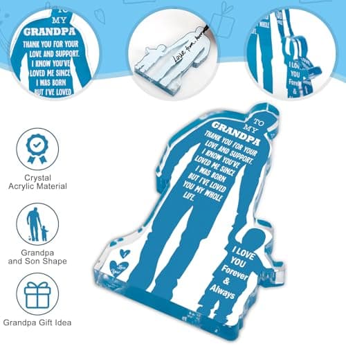 Grandpa Gift from Grandson Christmas Gifts for Granddad, Grandfather Birthday Gifts Idea from Grandson Best Grandpa Ever Gifts to My Grandpa Father's Day Gifts Acrylic Plaque Sign 5.1x3.2in