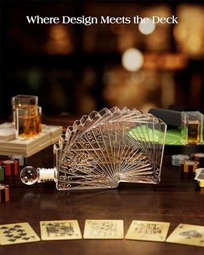 Kollea Blackjack Whiskey Decanter Set, 37.2 Oz Casino Style Decanter with 4 Glasses, Liquor Dispenser, Funny Birthday Gifts for Men Dad, Him, Boyfriend, Poker Game Night Essentials, Bar, Party Decor