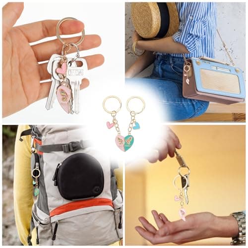 Ouligay 2 Pcs Heart Matching Keychains for Women,Best Friend Keychain,Best Friend Keyring,Long Distance Friendship Birthday Creative Gifts(Pink Bule)