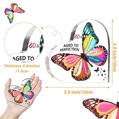 80th Birthday Gifts for Women Her, Acrylic Heart Sign Birthday Decorations Presents, 80 Year Old Bday Gifts for Mom, Aunt, Grandma, Sister, Best Friends, Wife, Her