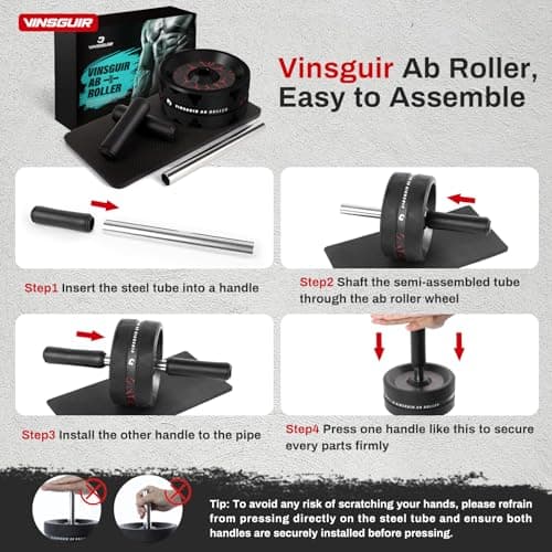 VINSGUIR Ab Roller Wheel, Abs & Core Workout Equipment for Home Gym with Knee Pad Accessories, Abdominal Wheel for Full-body Strength Training
