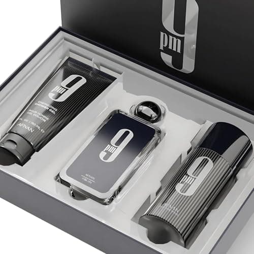 Afnan 9 PM Luxury Perfume Gift Set – Eau De Parfum (3.4 Oz), Deodorant (5.0 Oz), Shower Gel (6.7 Oz)