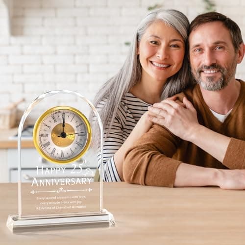 25th Anniversary Wedding Decorations - Crystal Clock & Keepsake Gifts for Couple & Parents