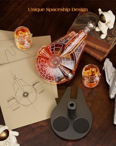 Kollea Birthday Gifts for Men Dad, Galaxy Spaceship Whiskey Decanter Sets for Men, Spacecraft Limited Edition, 2 Funny Shot Glasses, Unique Guys Brother Gift Idea, Liquor Decanter for Bar, Anniversary
