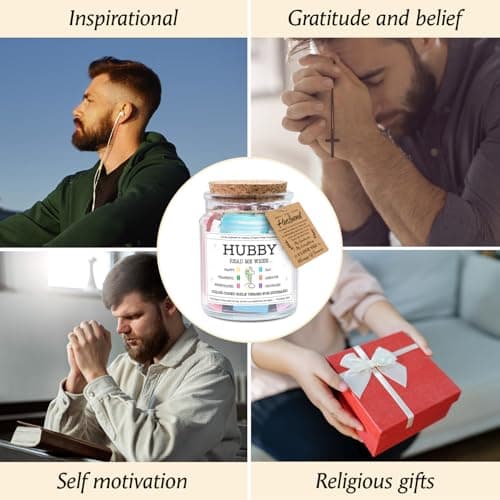 NewEleven Gifts For Husband - Husband Birthday Gift, Christian Gift For Him, Husbands - Anniversary Present For Him Hubby From Wife, Her - Decorative Glass Scripture Jar With 92 Bible Verse