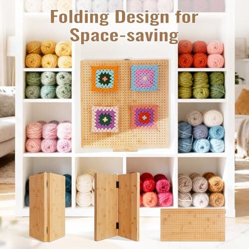 NewEle 17.0" Foldable Crochet Blocking Board with 40 Stainless Steel Pegs - Upgrade Large Blocking Boards for Crochet Projects, Bamboo Granny Square Crocheting Accessories Gifts for Crocheters