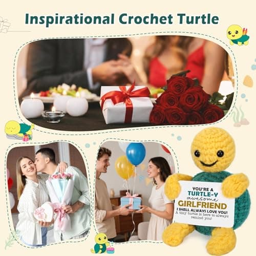 Girlfriend Gifts for Her, To My Love Birthday Anniversary Wedding Graduation Gift for Girlfriend Her from Boyfriend, Romantic I Love You Gift for Girlfriends, Handmade Positive Crochet Animals Turtle