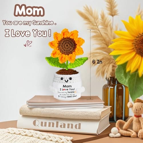 Gifts for Mom, Birthday Gift for Mom, Handmade Crochet Flowers Sunflower for Home Office Desk Decoration, I Love You Gifts for Moms Mama from Daughter Son Kids, Mothers Day, Xmas Present Idea