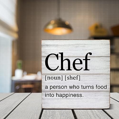 Chef Gift for Men Women Chef Definition Quotes Wooden Box Sign Desk Decorative Wooden Sign Home Kitchen Decor for Desk Table Shelf 5 x 5 Inches