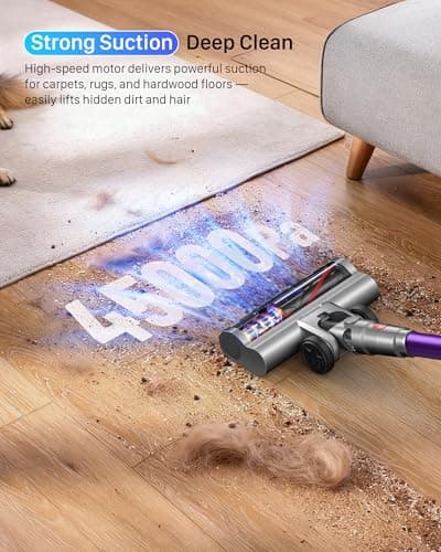 Cordless Vacuum Cleaner - Powerful Stick Vacuum with HEPA Filter, 55-Min Runtime, LED Light, Anti-Tangle Brush, Detachable Battery, Lightweight for Home, Pet Hair, Carpets & Hard Floors