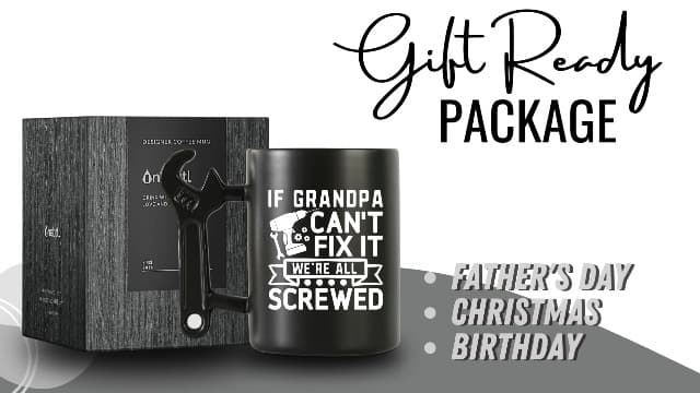 Onebttl Grandpa Gifts Wrench Coffee Mug, Grandfather Gift from Granddaughter and Grandson, 13.5oz/400ml Funny Ceramic Mug for Christmas, Father's Day - Grandpa Can Fix