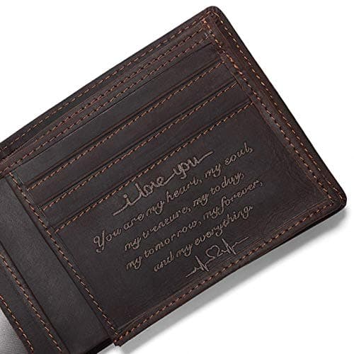 Personalized Engraved Wallet for Boyfriend Husband from Wife Girlfriend - Valentines Day Christmas Birthday Anniversary Wedding - I Love You - Men Bifold Leather Wallets for him