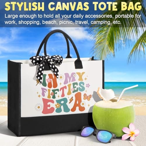 50th Birthday Gifts for Her, Fabulous 50th Birthday Gifts for Women, Cool Turning 50 Year Old Gifts 1975 Gifts, Unique Happy 50th Birthday Gifts Ideas for Her Mom Sister Friend Wife w/ Canvas Tote Bag