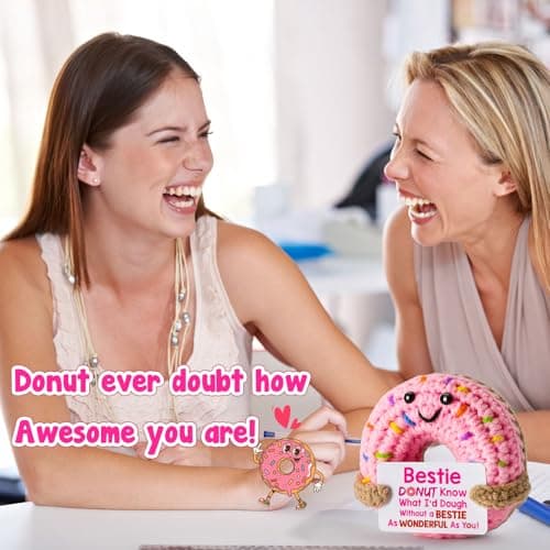 Bestie Gifts for Women Friend - Funny Cute Cool Handmade Knitted Donut for Female Woman Besties Best Friends BFF Soul Sister Coworker Friendship Birthday