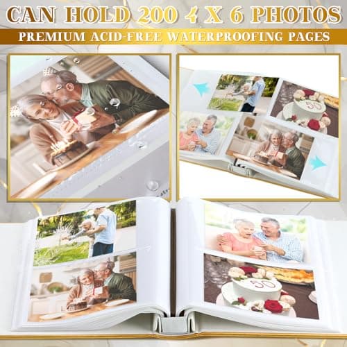 Memory Photo Album Holds 200 Pcs 4 x 6 Inch Leather Wedding Anniversary Family Photo Album with Front Window Double Heart Memory Scrapbook for Couple Gifts(50th Anniversary)