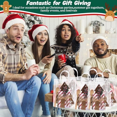 6 Set Christmas Kitchen Gifts Wood Cheese Board Fork Spoon Butter Spreaders Dish Cloth Thank You Card Ribbon and Gift Bags for Merry Christmas Cooking Serving Xmas Utensils Gifts (Reindeer)