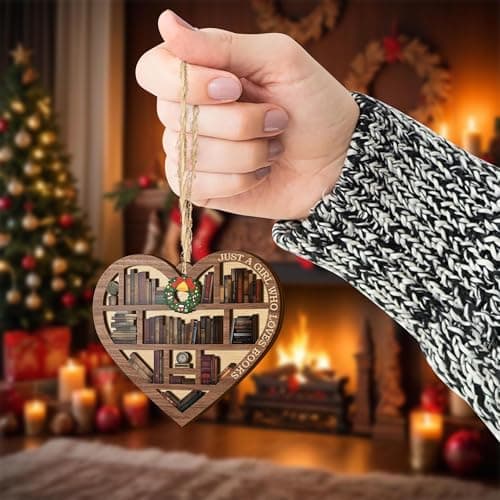 V VIBEPY All Over Printed, Book Lovers Ornaments, Bookshelf Heart Christmas Book Ornament 3.2"x3.5" 2 Layer, Gift for Girl Book Lovers, Gift Idea for Christmas