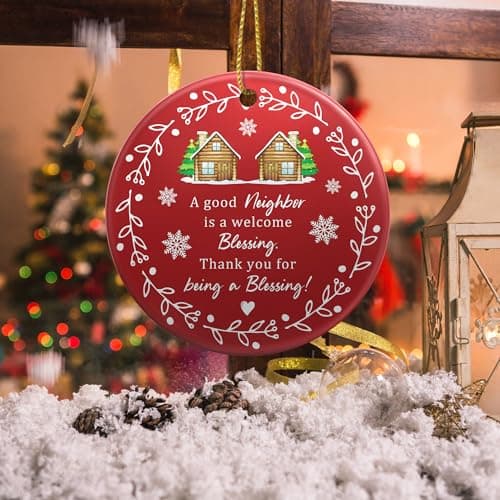 Neighbor Gifts - Neighbor Christmas Tree Decoration Ceramic Ornaments 2025- Christmas Birthday Gift Ideas for Neighbors Friends BFF Bestie Women - Thank You Gifts for Women, Friends, Xmas Decor
