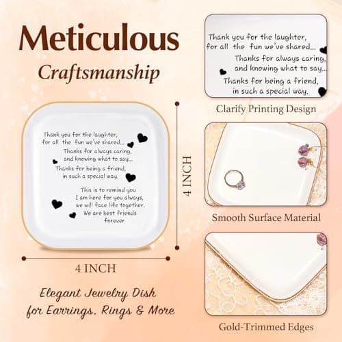 PUDDING CABIN Friend Birthday Gifts for Women,Friendship Thank You Ring Trinket Dish,Going Away Gifts for Friends,Long Distance Gifts for Women Moving Retirement Gifts For Woman