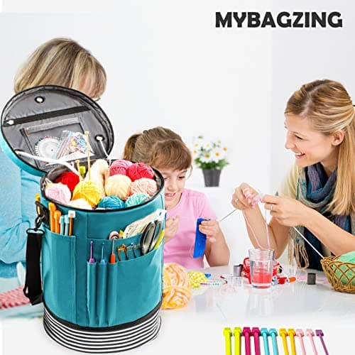 Expandable Crochet Bag - Knitting Bag Storage Organizer with Zipper Closure - Ideal Gift