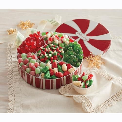 The Swiss Colony Christmas Candy Assortment Gift Box – Juju Drops, Spice Drops, Mellowcremes, Gummy Bears, Holiday Candy Corn, Gummies, Holiday Treats