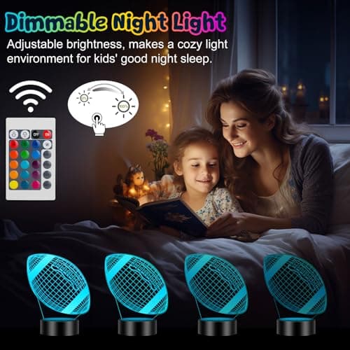 Linkax Football Gifts Stocking Stuffers for Kids Teens Boys Girls, Rugby 3D Illusion Night Light Christmas Gifts for Kids, 6 7 8 9 10 11 12 13 Year Old Birthday Presents Room Decor, Toys for Ages 8-13