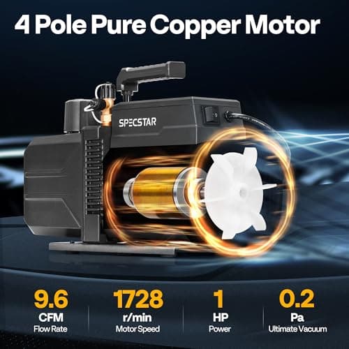 SPECSTAR 110V 9.6 CFM 1 HP Dual-Stage Rotary Vane HVAC Air Vacuum Pump for R12 R22 R134a R410a Systems with Oil Bottle