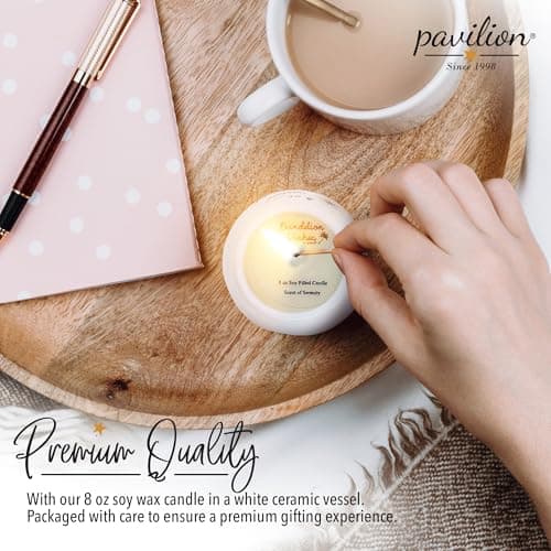 Pavilion - 8 Oz Candle Holder - White Ceramic Candle Jar with 100% Soy Wax Candle Serenity Scent "Make a wish Happy 30th" Ideal Gift for Loved Ones - Printed Text, Love Theme & Oval Shape
