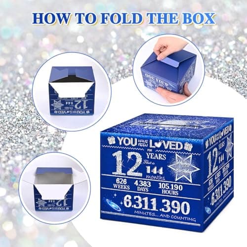 12 Happy Birthday Money Box for Cash Gift, 12th Birthday Decorations for Boys and Girls, Gifts for 12 Year Old Boy, Boy Gift Ideas, Cool Things for Teen -Blue with 100PCS Bags