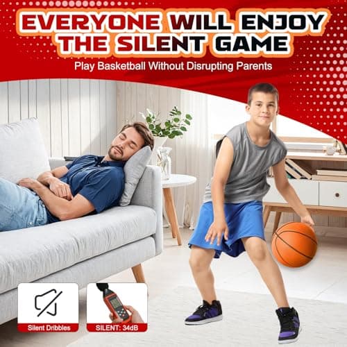Silent Basketball Size 7 (29.5") – Grooved Airless Indoor Basketball for Quiet Dribbling and Indoor Training, Pro PU Foam Ball – Real Feel Higher Bounce Quieter