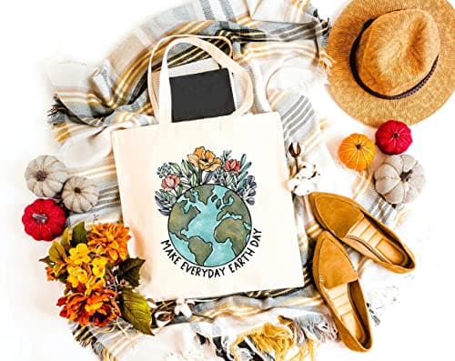 Make Everyday Earth Day Canvas Tote Bag for Women Aesthetic Eco-Friendly Reusable Grocery Shopping Bags Funny Gift
