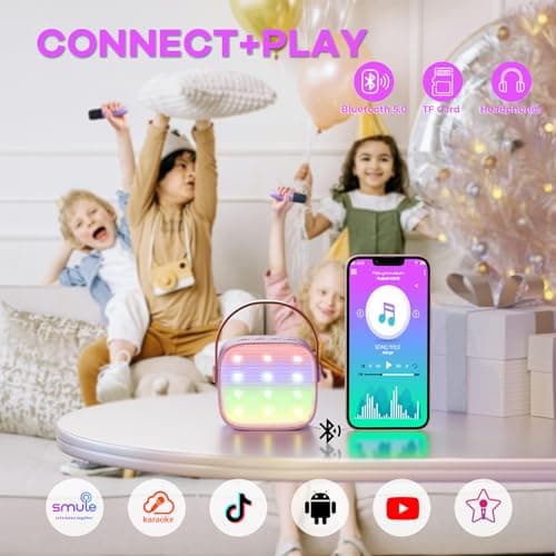 Mini Karaoke Machine with 2 Wireless Microphones, TOP Kids Gifts for Girls Ages 3, 4, 5, 6, 7, 8, 9, 10, 11, 12 +Years Old, 4-12th Christmas Birthday Toy Gift for Girls Boys Party (Purple)