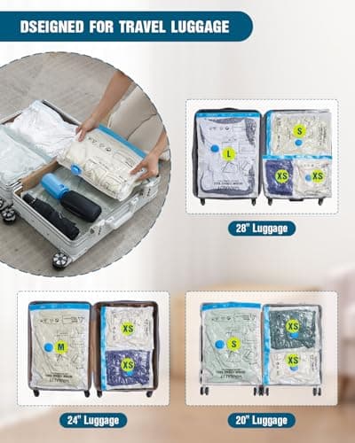 Vacuum Storage Bags for Travel, 8 Pack (4S+4XS) Vacuum Seal Bags with Wireless Rechargeable Electric Pump, Travel Essentials Space Saving Compression Bag for Clothes, Luggage, Suitcase, Backpack, Trip