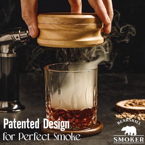 Whiskey Smoker Kit with Torch - 6 Natural Wood Chips Flavors, 2 Glasses, 2 Ice Molds - Cocktail Smoker Infuser Kit, Old Fashioned Smoker Kit, Birthday Bourbon Whiskey Gifts for Men, Dad(No Butane)