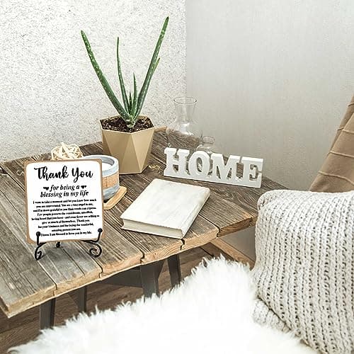 Thank You Gifts for Women Men Friends Mom, Thank You for Being A Blessing in My Life Wooden Plaque with Stand, Thanksgiving Day Gifts for Family Member Desk Decor - B75