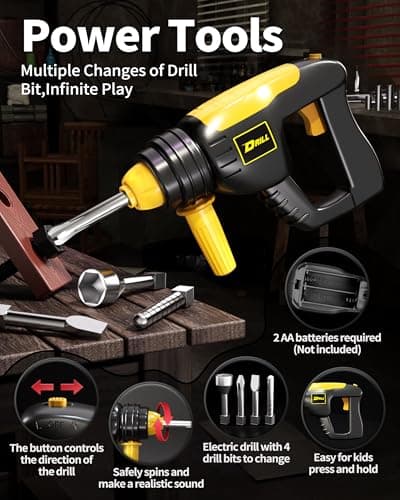 Deejoy Tool Set with Tool Box & Electronic Toy Drill, Pretend Play Kids Construction Kits for Kids Ages 3-5 Years Old, Toddler Boy Toys(Orange)