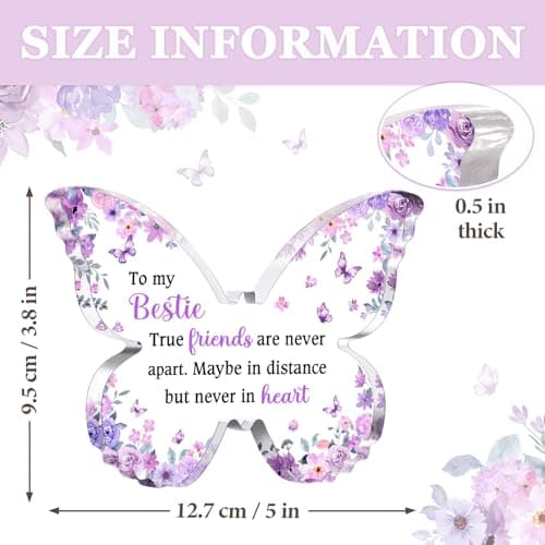 Bestie Best Friend Friendship Gifts for Women, Unique Purple Butterfly Acrylic Plaque Desk Decor, Bestie Best Friend Birthday Gifts for Women Friendship for Bff Bestfriend, 5 x 3.8 x 0.5 inches